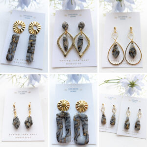 Grey marble dangly earrings ollection - beautiful marble effect statement earrings, perfect for every day or special occasions