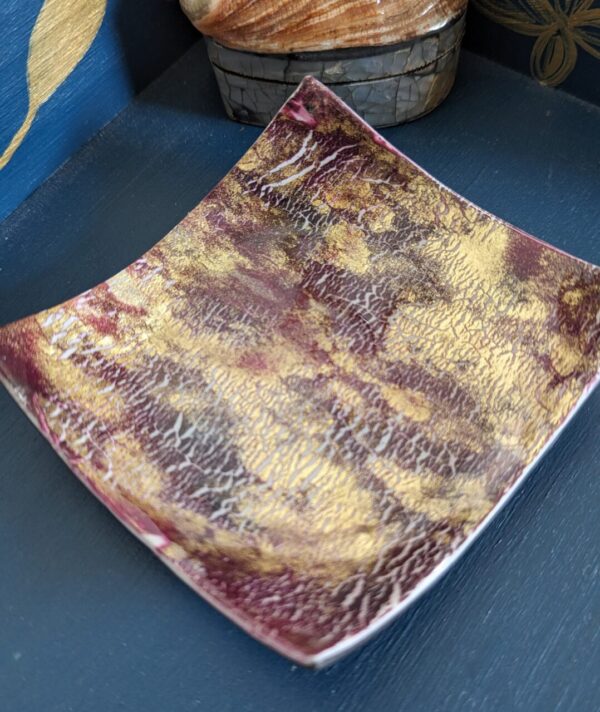 Late Summer Sunset Trinket dish - red, brown and gold alcohol ink design to give sunset effect