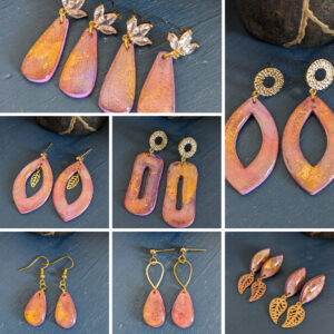 October Sunset collection - beautiful purple hues and gold alcohol ink on polymer clay to create a late year sunset effect