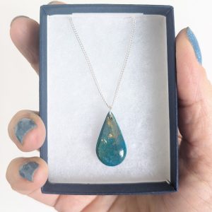 Opals Teardrop Necklace -Stunning Silver chain necklace with opal effect large Teardrop pendant