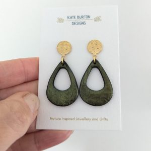 Autumn Teardrops - deep green metalic teardrop earrings- Autumnal colours
