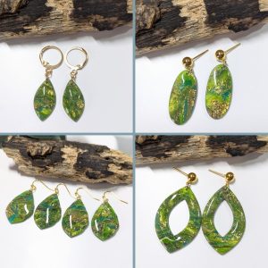 Marble Green Collection - stunning bright green and gold clay mix dangly statement earrings