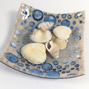Beach Bubbles Trinket Dish - gorgeous sand coloured clay with water bubble pattern - square trinked dish
