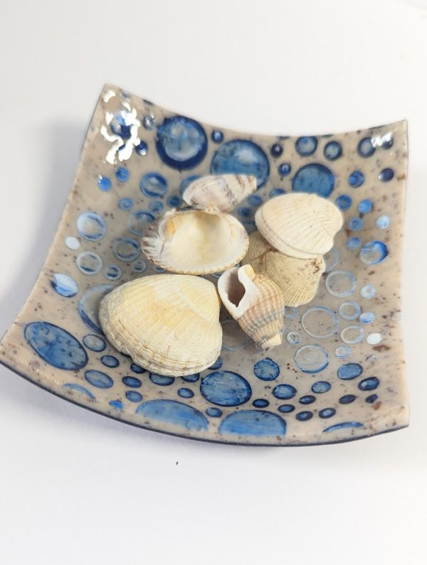 Beach Bubbles Trinket Dish - gorgeous sand coloured clay with water bubble pattern - square trinked dish
