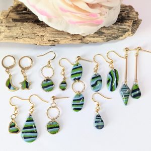 Stripes Earring Collection - beautiful blue and green nature colours in stripey patterns on various earring shapes