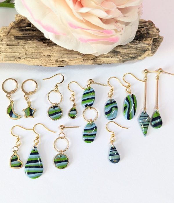 Stripes Earring Collection - beautiful blue and green nature colours in stripey patterns on various earring shapes