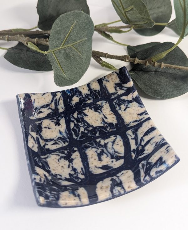 Tide's Out Trinket Dish - blue and sand coloured clay trinket dish - square