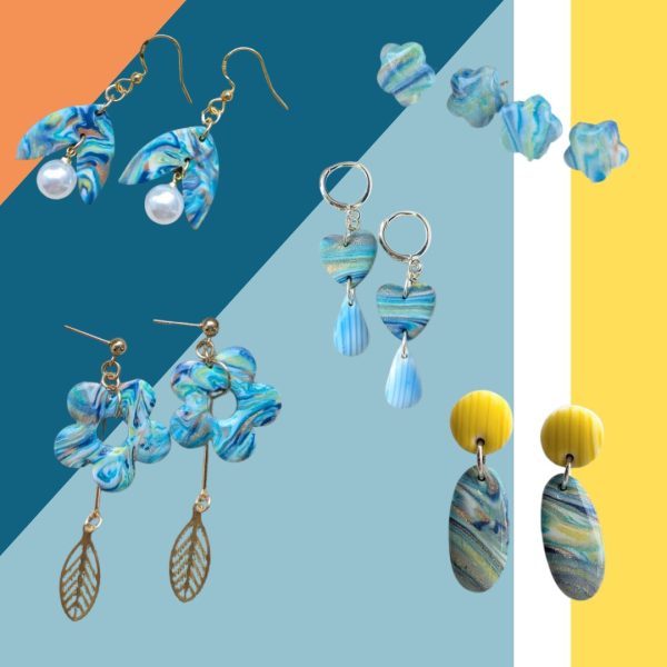 Greta Earrings - lovely blue, yellow, terracotta and white blend dangly earrings to compliment the Amalficore style