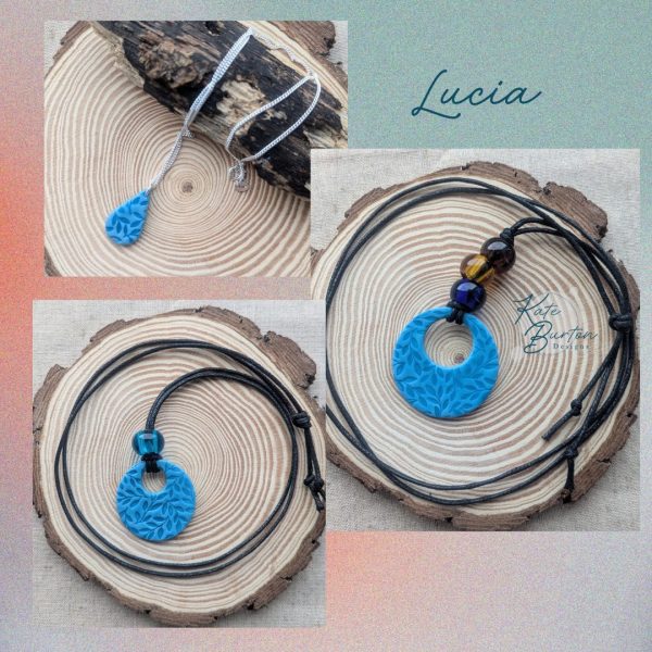 Lucia Necklaces - beautiful leaf embossed pendants on cord or sterling silver chains