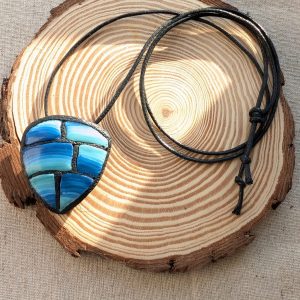 Astrid Pendant - lovely organic shape pendant with blended clay mozaic tiles in blue