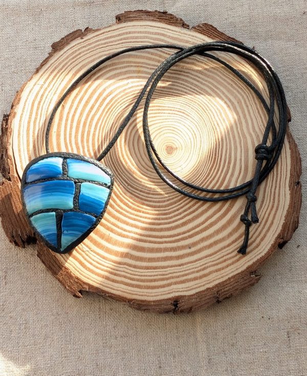 Astrid Pendant - lovely organic shape pendant with blended clay mozaic tiles in blue