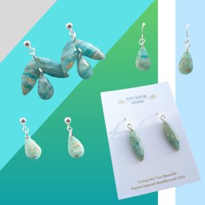 Mint Marble Earrings SS - stunning mint colour marble effect drop earrings with sterling silver studs and hooks