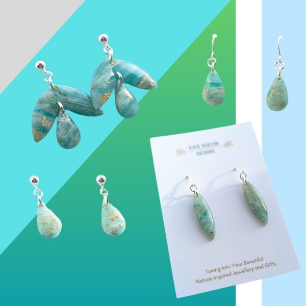Mint Marble Earrings SS - stunning mint colour marble effect drop earrings with sterling silver studs and hooks