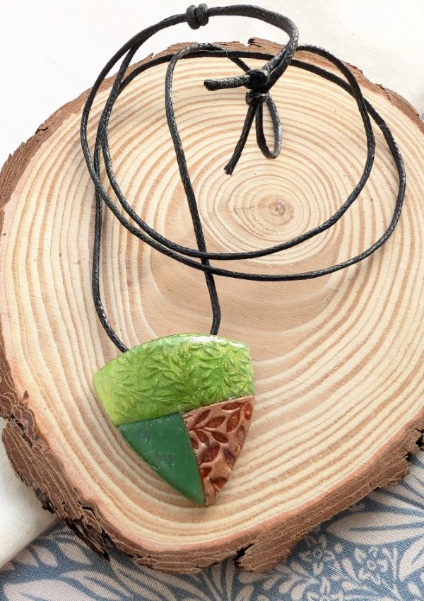Olive Pendant - shield style autumnal pendant in Olive colours
