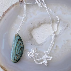 Charlotte Organic pendant - stunning organic shape pendant with tree circle effect in pale blue and brown tones