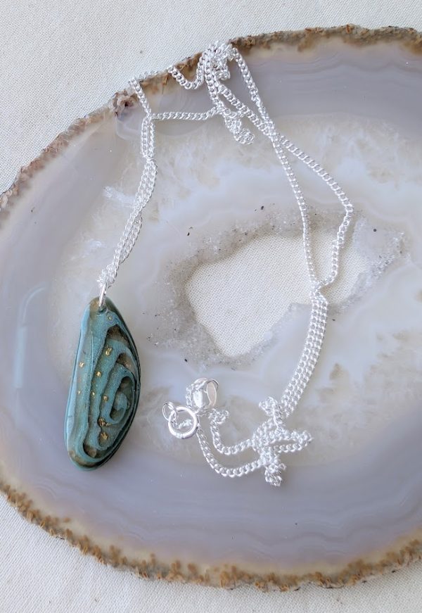 Charlotte Organic pendant - stunning organic shape pendant with tree circle effect in pale blue and brown tones