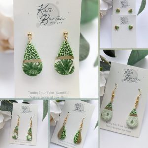 Green Flora Earrings - stunning green, white and gold floral earrings