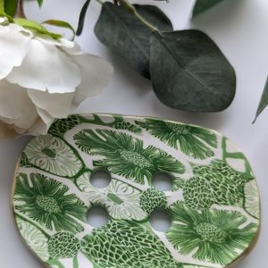 Green Flora Soap Dish - beautiful green and white floral pattern soap dish