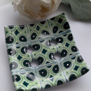 Teal core soap dish - pretty patterned soap dish using a clay cane.