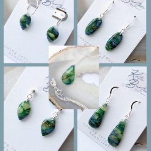 Chalk Stream Collection - stunnings translucent clay and emerald ink creating a chalk stream effect jewellery collection
