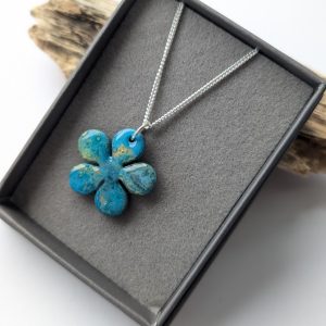 Opals Flower Necklace - beautiful blue opally effect flower pendant on an 18" sterling silver chain