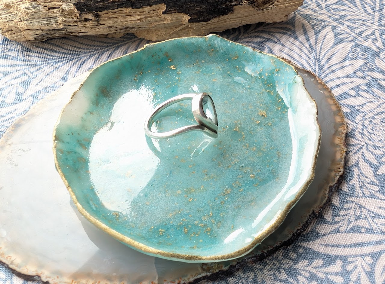 Ocean Breeze Trinket Dish - a delightful trinket dish, slightly translucent with ocean colours, made from cold porcelain clay.