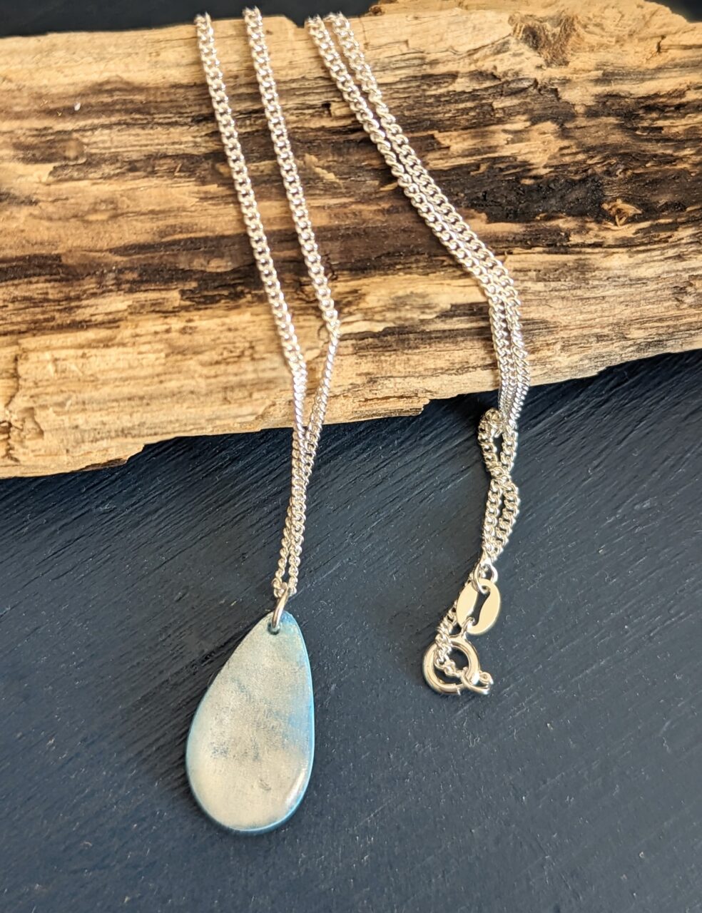 Winter Blue Teardrop Pendant – sterling silver Necklace
